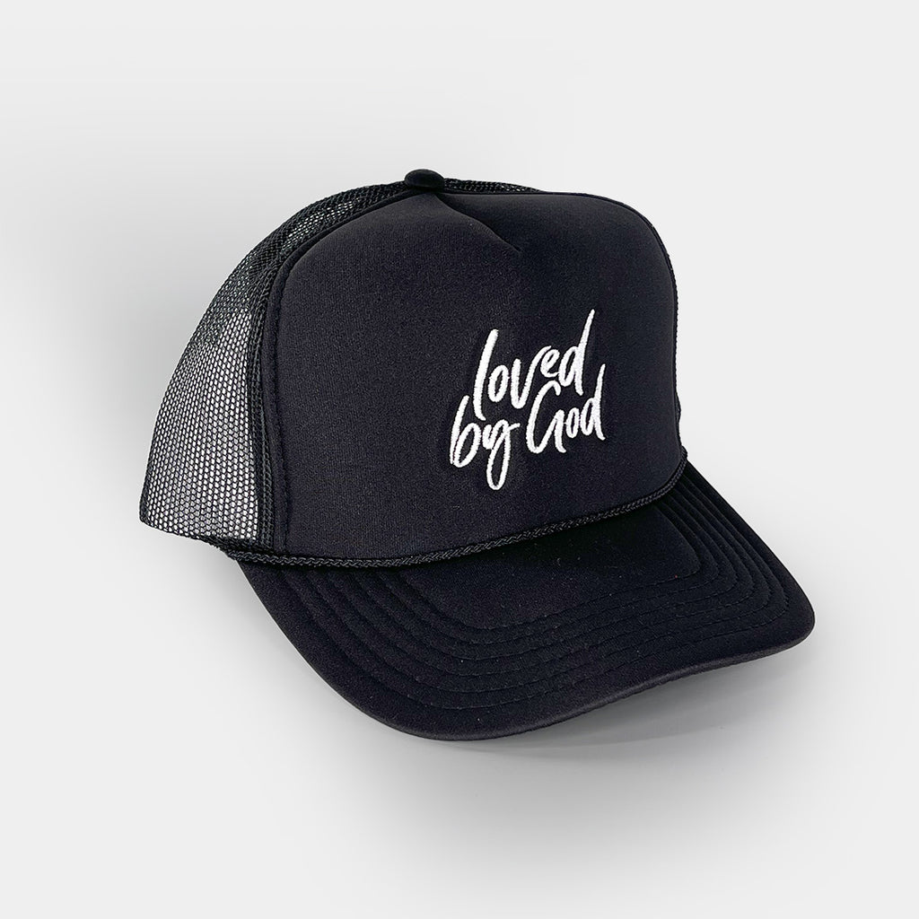 Loved by God Scripted Trucker Hats