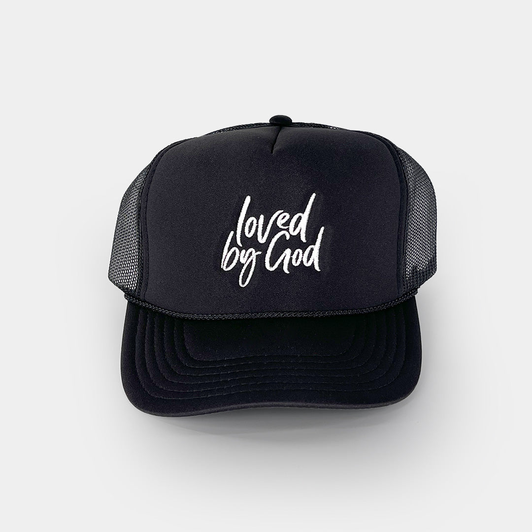 Loved by God Scripted Trucker Hats