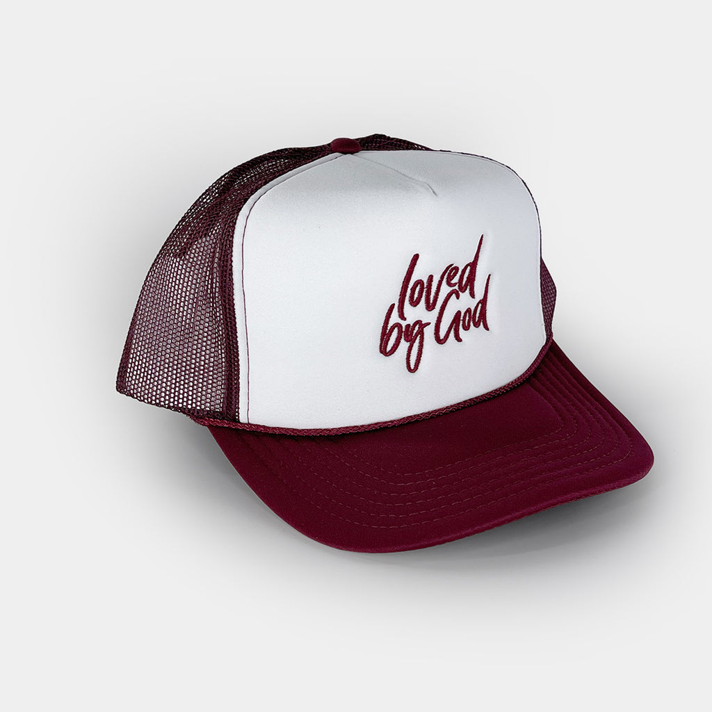 Loved by God Scripted Trucker Hats