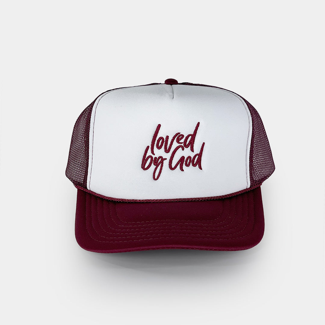 Loved by God Scripted Trucker Hats