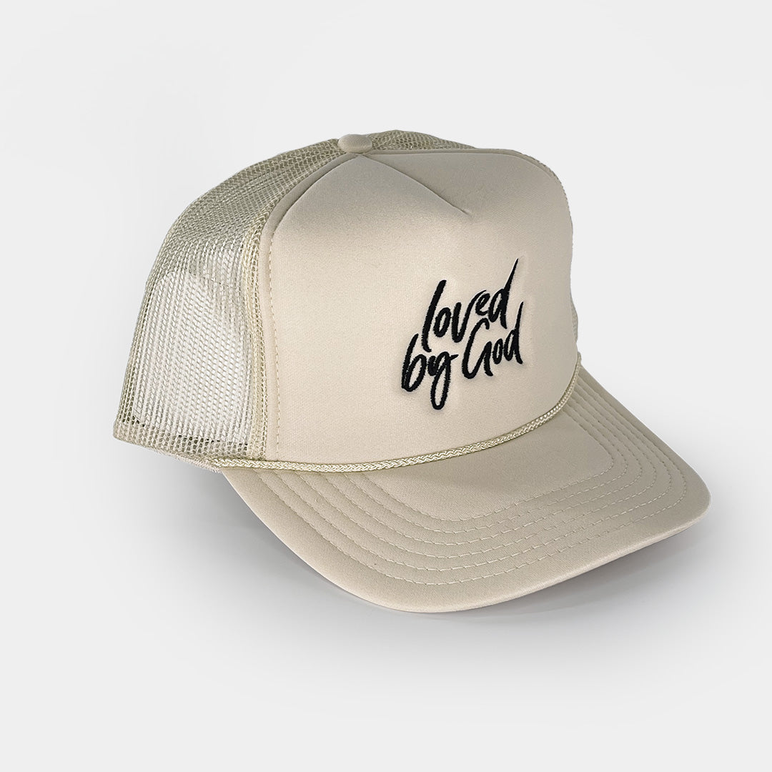 Loved by God Scripted Trucker Hats