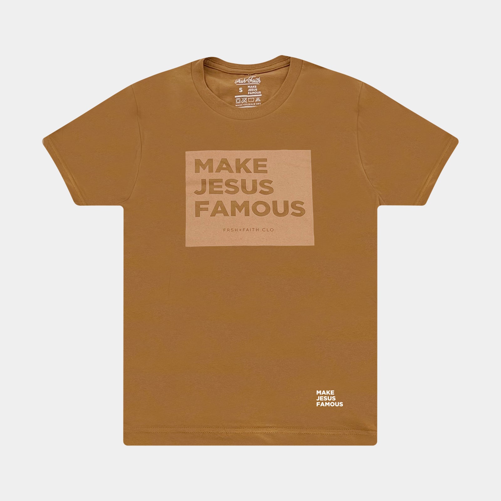 A FrshFaith Make Jesus Famous Toast & Terracotta tee, with hoochie daddy/mesh shorts 👌🏾. ❤️✝️🕊