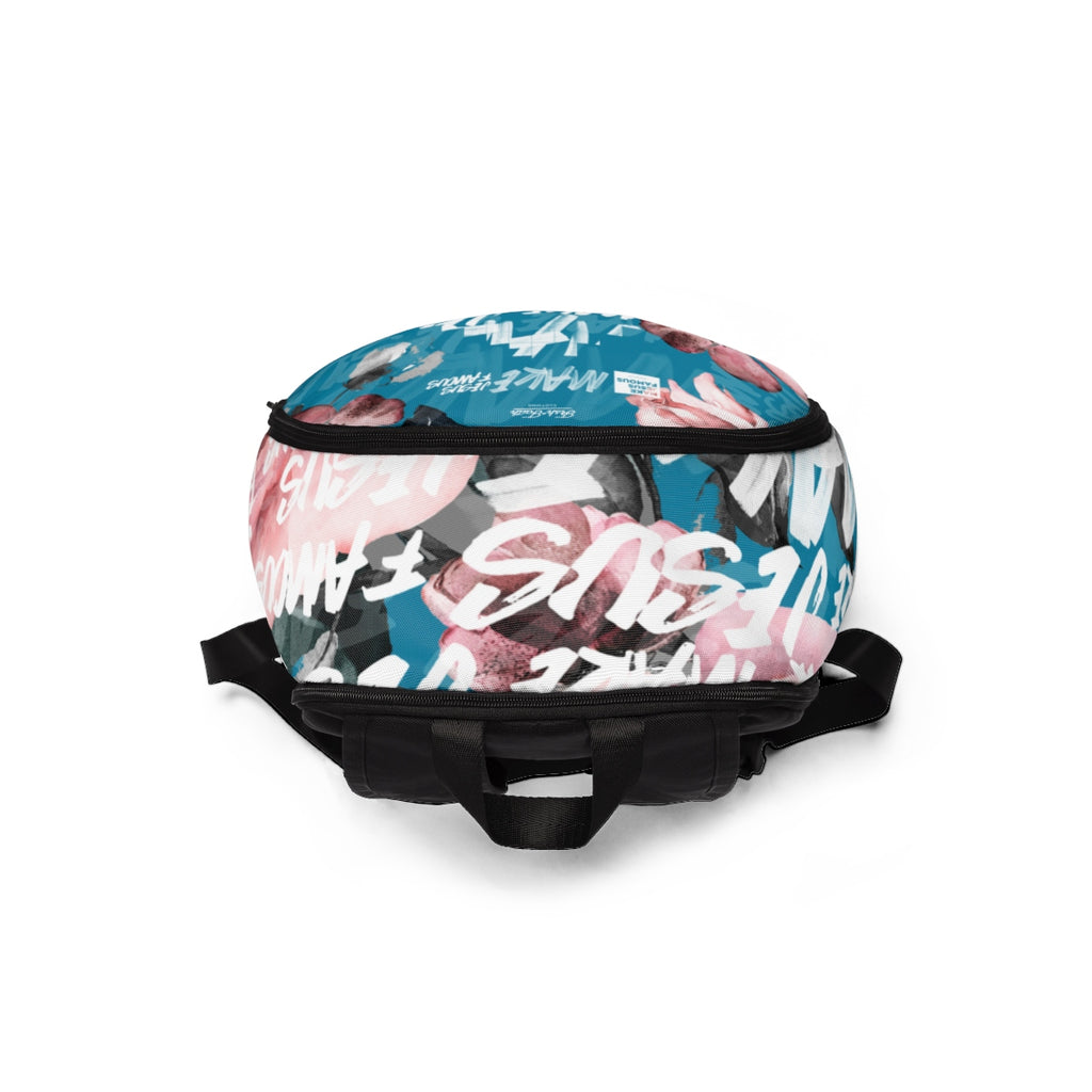 MJF Teal & Floral Fabric Backpack