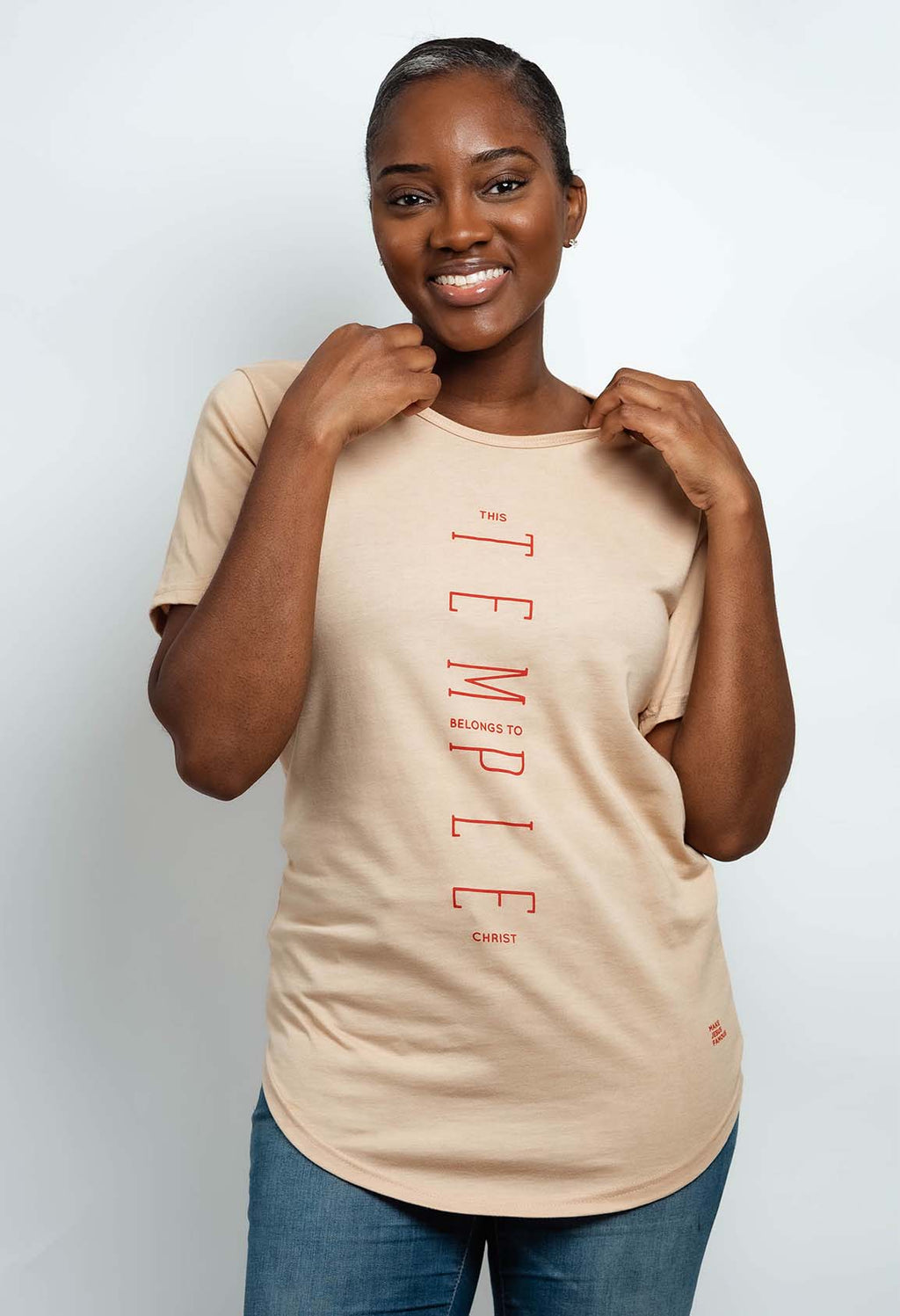 This Temple Belongs To Christ: A faith inspiring and casual/trendy curved tee for many occasions.