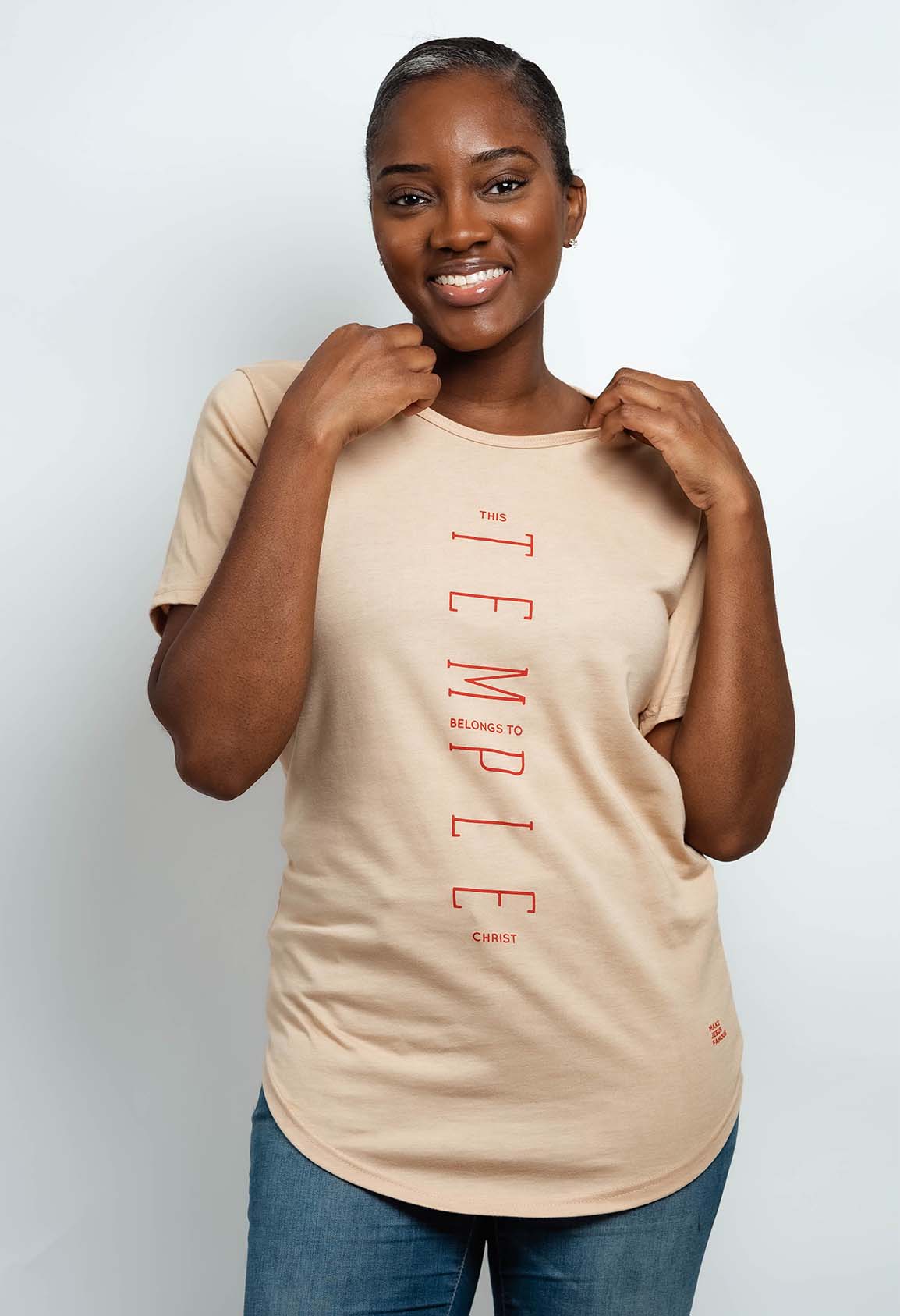 This Temple Belongs To Christ: A faith inspiring and casual/trendy curved tee for many occasions.